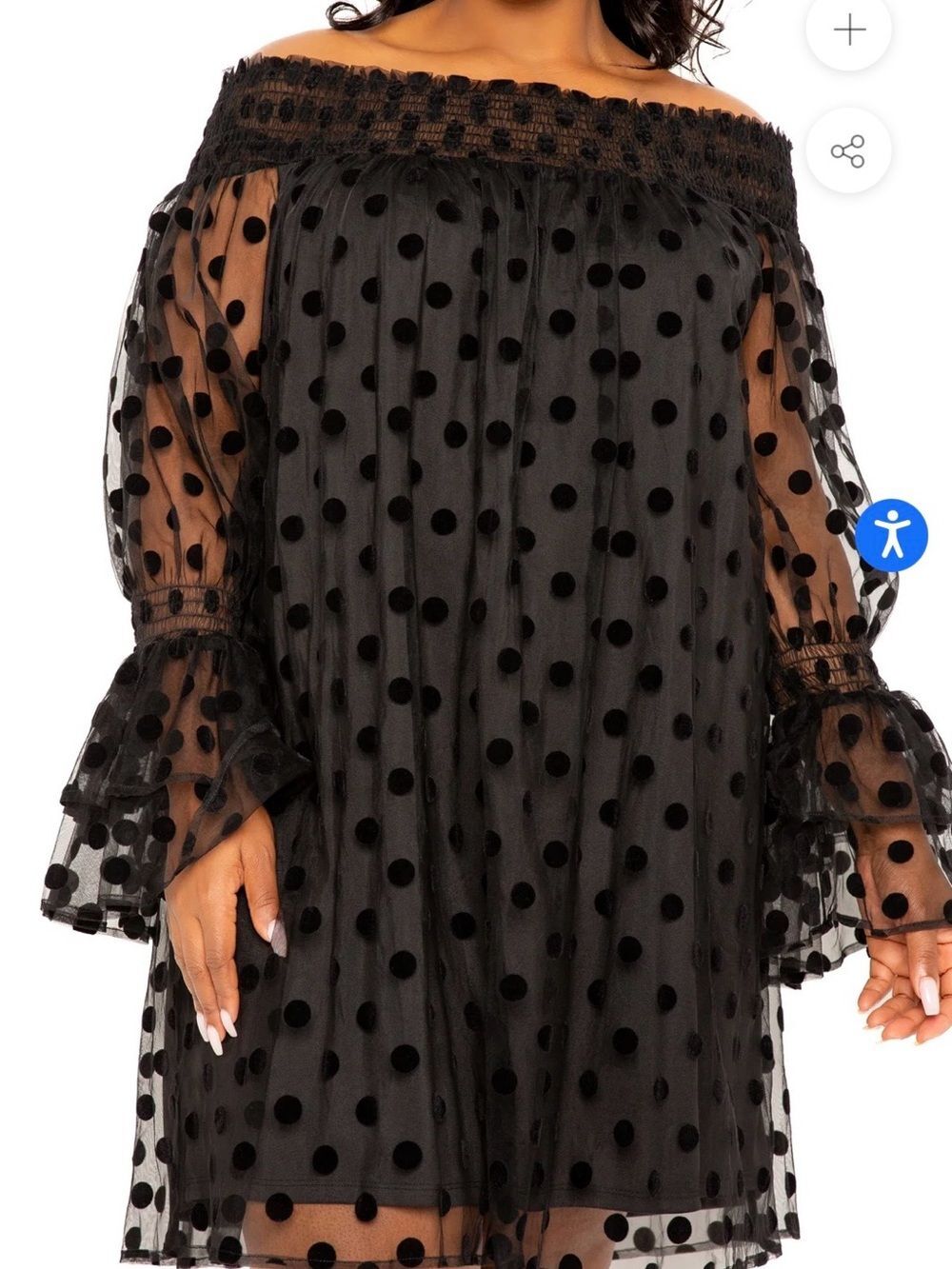 Buxom Black Polka Dot Off-Shoulder Midi Dress Size !X